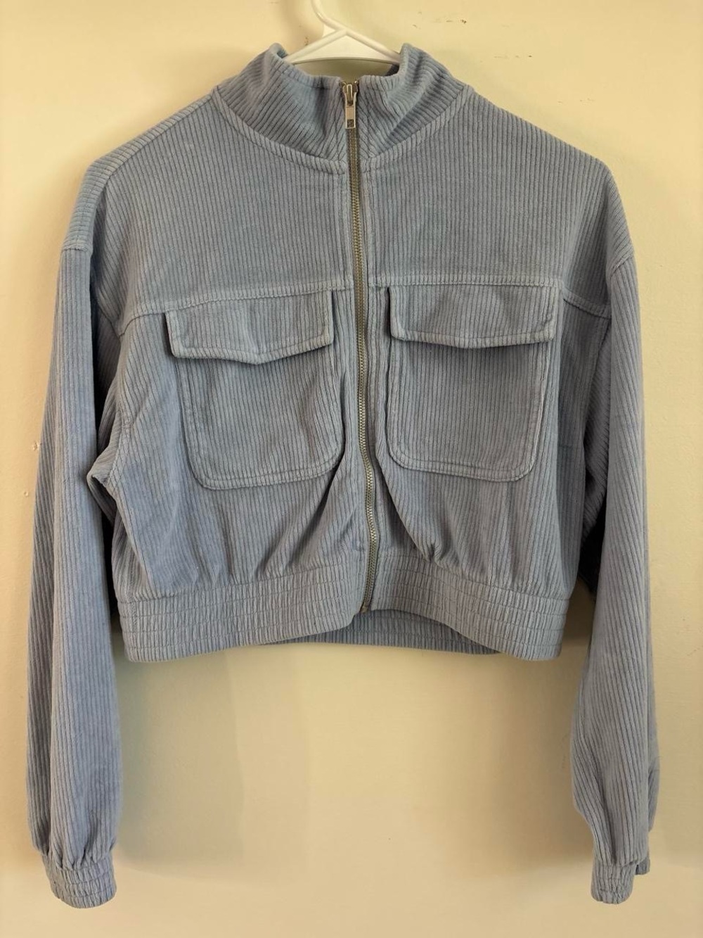 aerie Light Blue Corduroy Utility Zip Jacket